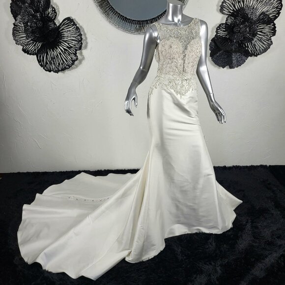 NWOT~$2600~JUSTIN ALEXANDER~SZ 6~IVORY EMBELLISHED MERMAID WEDDING DRESS GOWN - Picture 7 of 16